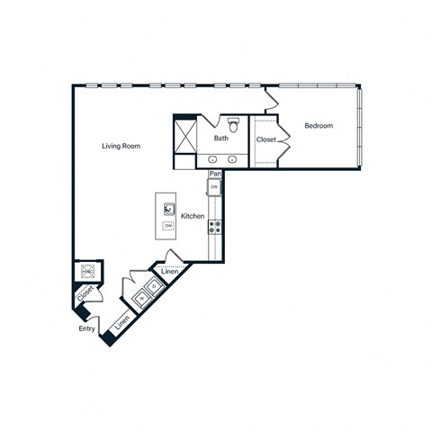 Floor plan for 1 bed, 1 bath, 946 sqft